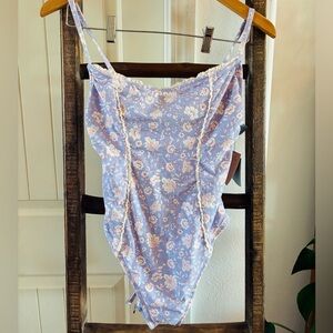 Floral Lace Trim Swimsuit